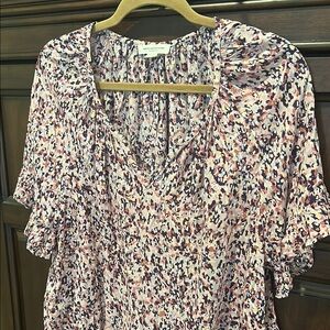 beachlunchlounge Pink and Black Flutter Sleeve Ruffled Blouse